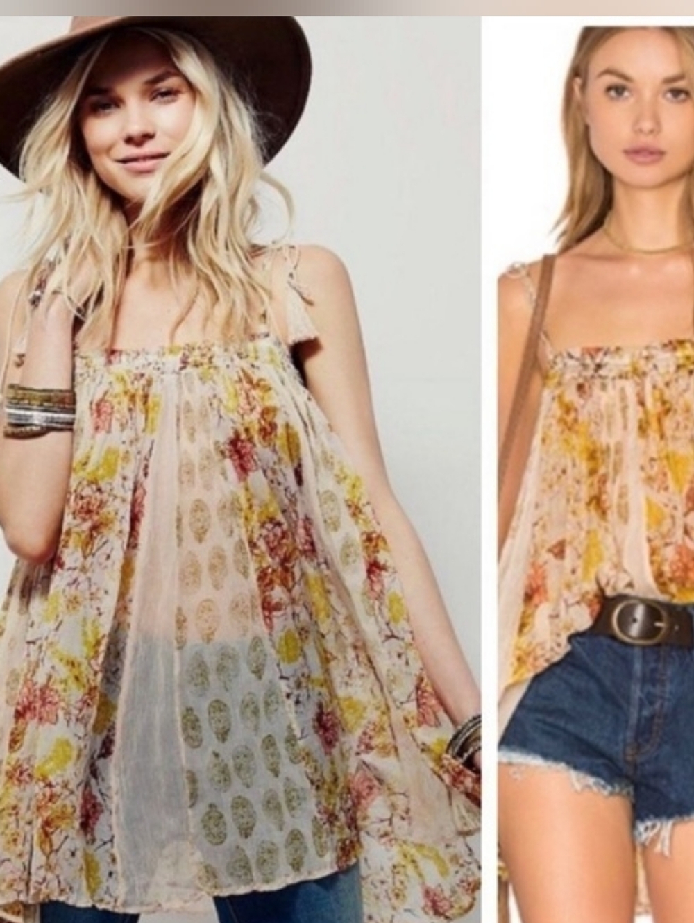 Free People Secret Love Slip Pleated Top in Tea Combo. 